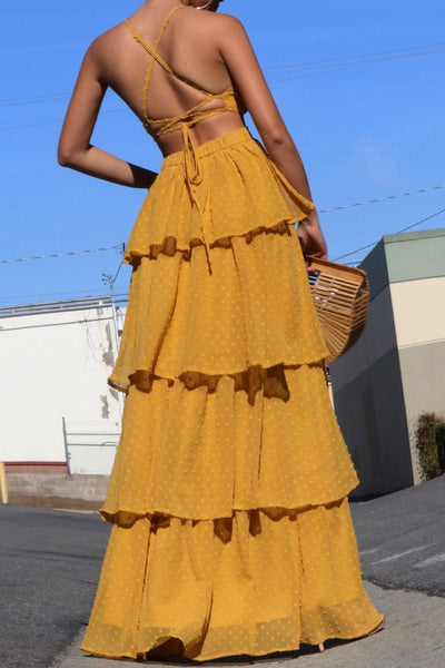 V NECKLINE RUFFLED MAXI DRESS