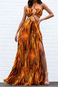 PRINTED WOVEN OPEN BACK MAXI DRESS