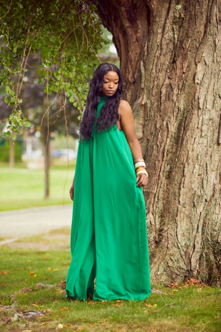 Green Halter Wide Leg Jumpsuit