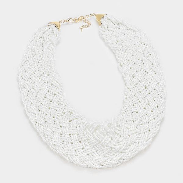 White Braided Statement Necklace