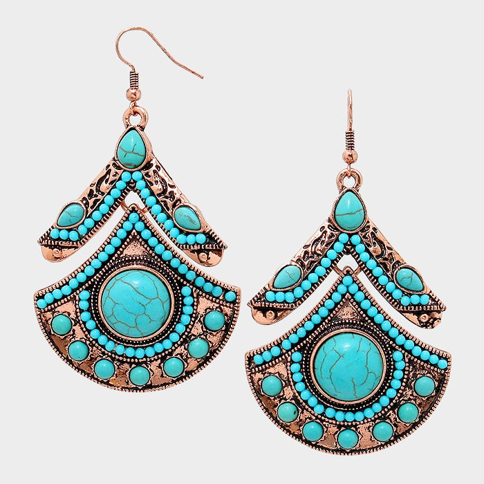 Tribal Turquoise Metal Earrings