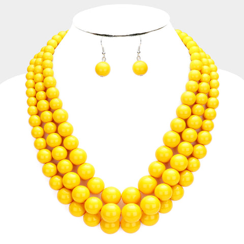 TRIPLE STRAND PEARL CHUNKY NECKLACE